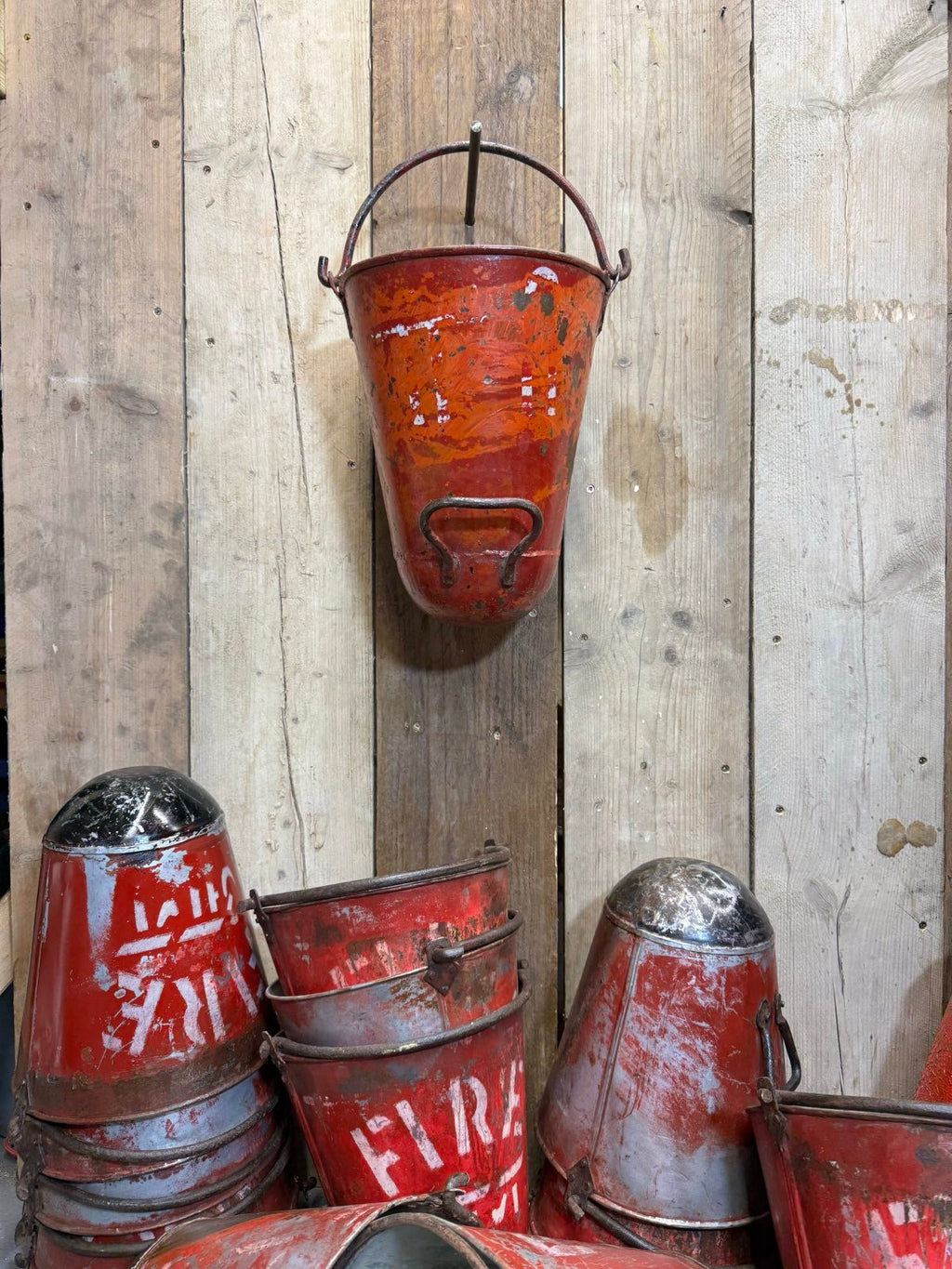 Vintage Galvanised Metal Hanging Fire Bucket Planter | Rustic Warehouse