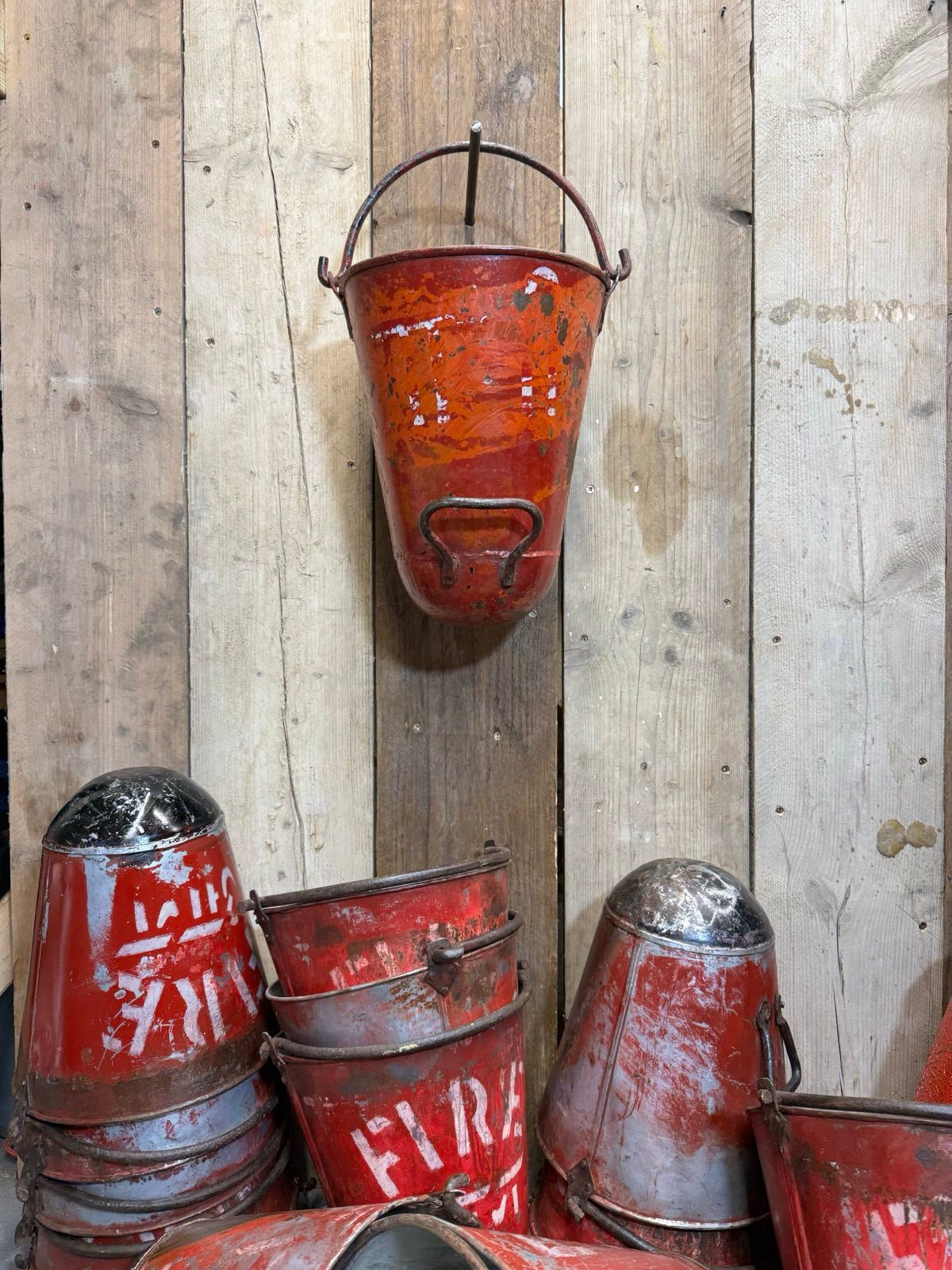 Vintage Galvanised Metal Hanging Fire Bucket Planter | Rustic Warehouse