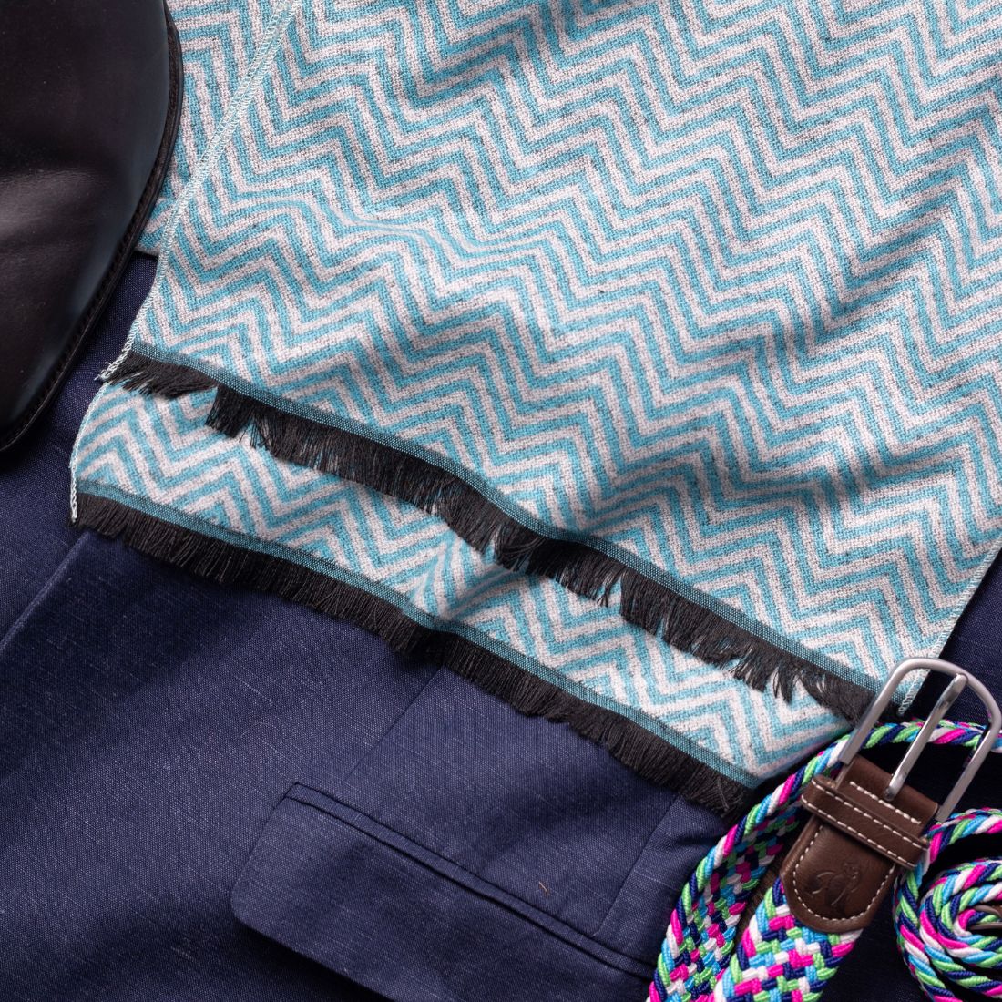 Swole Panda Light Blue Herringbone Bamboo Scarf – Sustainable Luxury