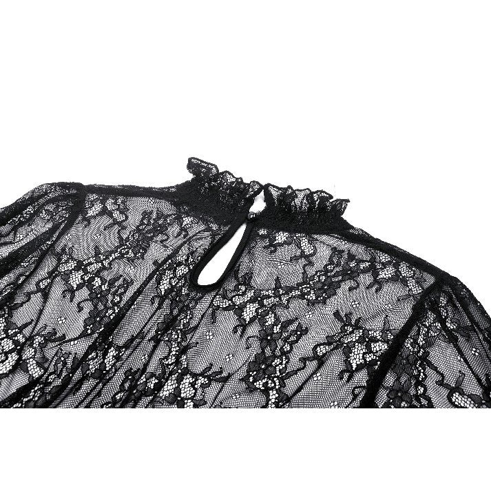 Dark in Love Aoife Black Victorian Lace Top – Gothic Pleated Waist Blouse