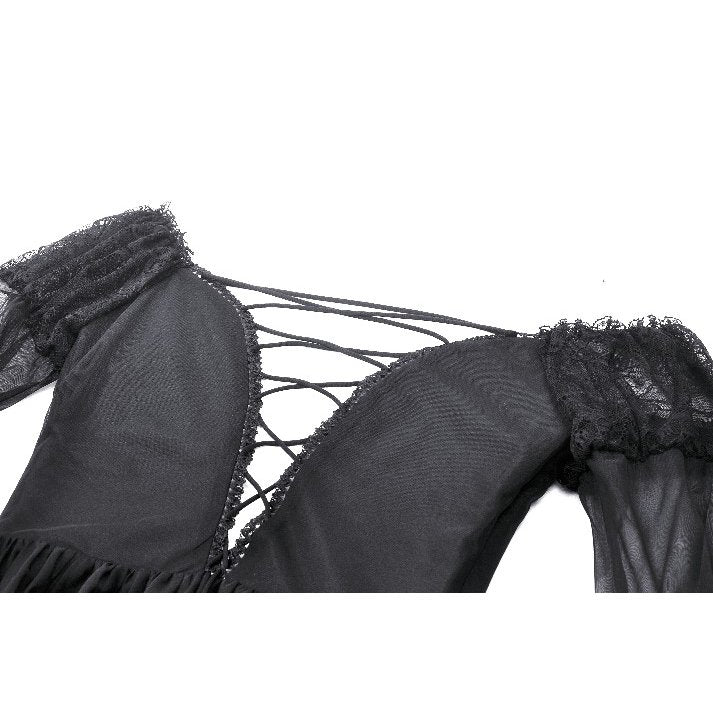 Dark in Love Millicent Black Tulle Feather Gothic Dress with Lace