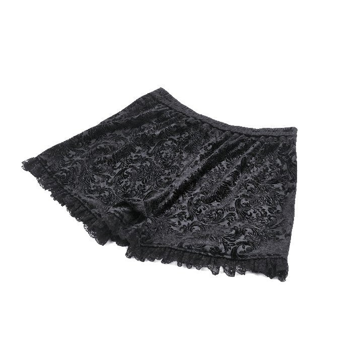 Dark in Love Venus Black Velvet Floral Embossed Gothic Shorts with Lace