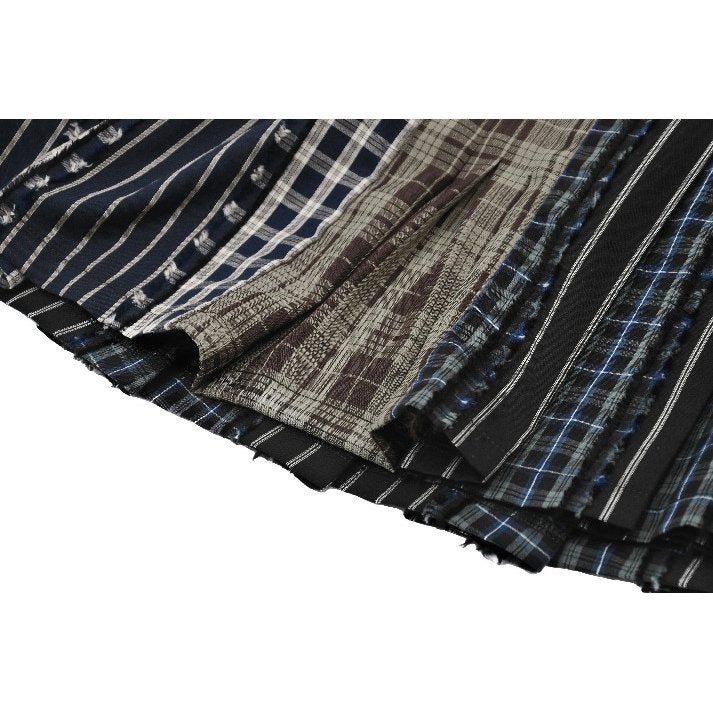 Dark in Love Sage Plaid Patchwork Pleated Mini Skirt with Leather Waist