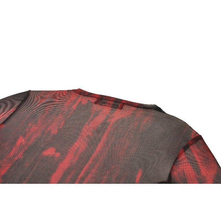 Dark in Love Carson Black and Red Tie-Dye Mesh Gothic Basic Top