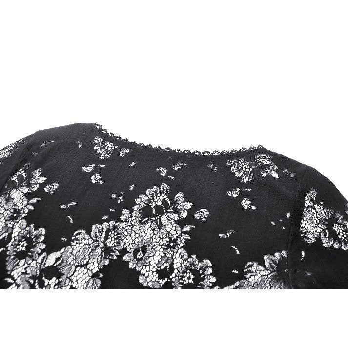 Dark in Love Emersyn Gothic Long Robe – Floral Lace Bell Sleeve