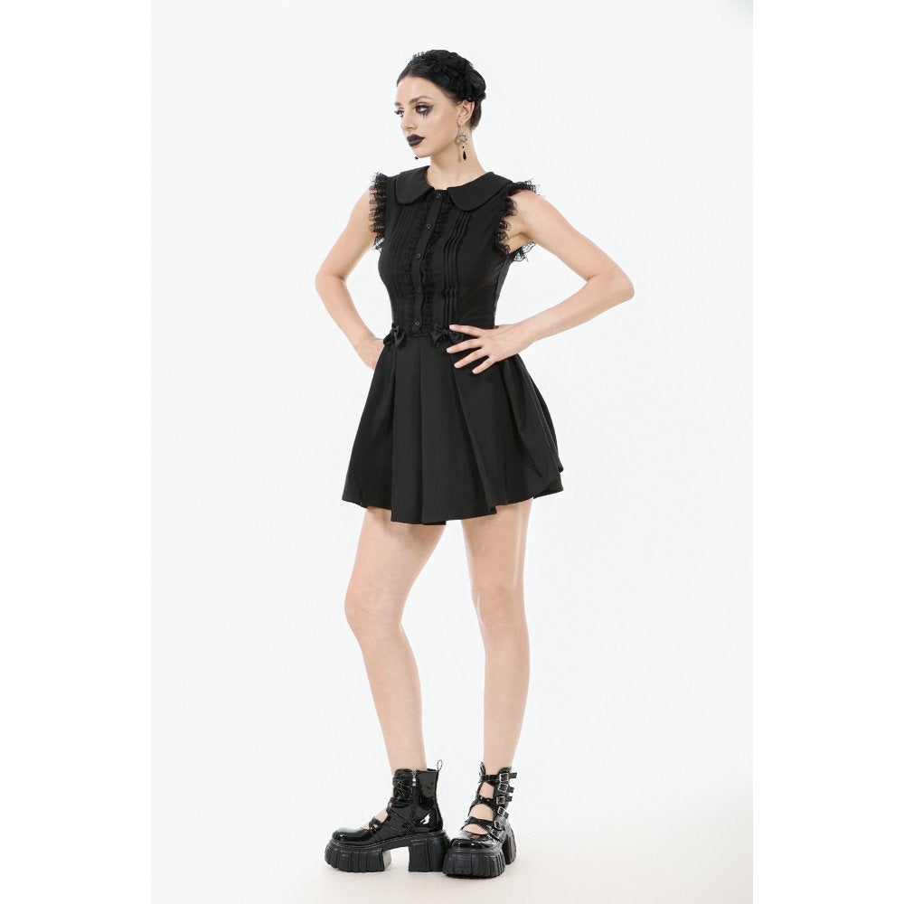 Dark In Love Gwendolyn Goth Mini Dress | Black Lace Panel A-Line