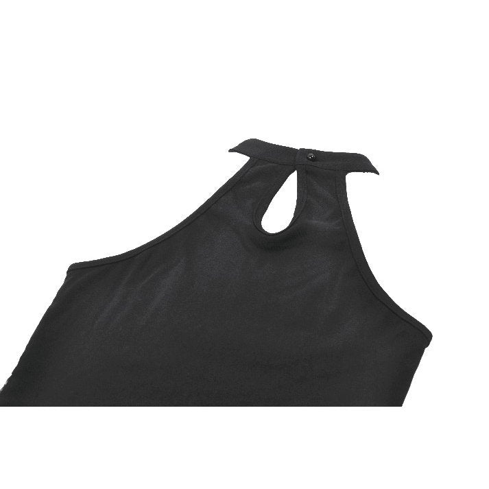 Dark in Love Bondage Mesh Panel Buckle Top – Black Punk Goth Halter