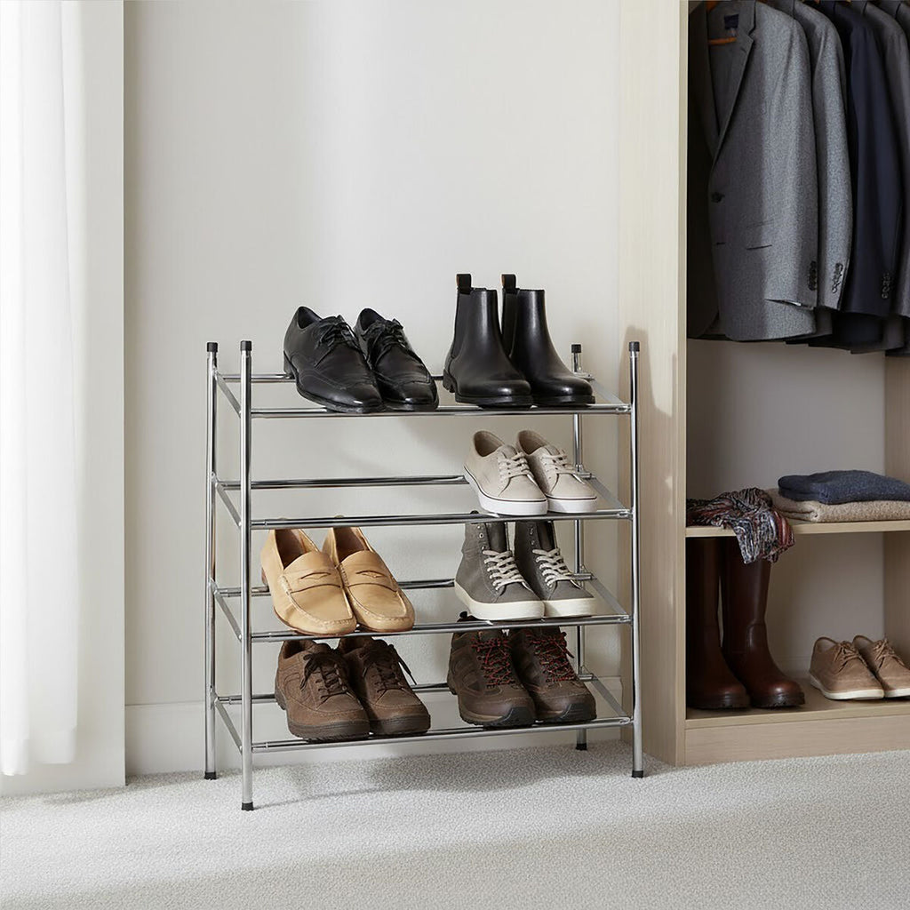 Orsina Tavia 4 Tier Shoe Rack | Extendable & Stackable Chrome Storage