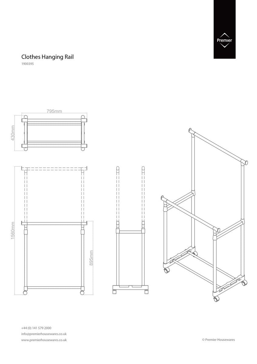 Orsina Ralesi Double Clothes Hanging Rail - Grey & Chrome Rolling Rack