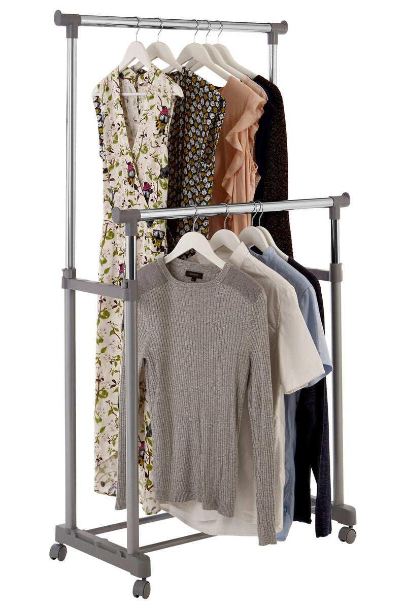 Orsina Ralesi Double Clothes Hanging Rail - Grey & Chrome Rolling Rack