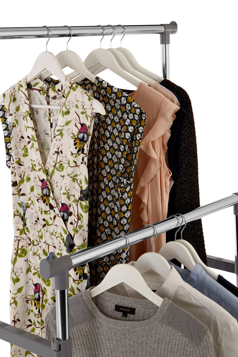 Orsina Ralesi Double Clothes Hanging Rail - Grey & Chrome Rolling Rack