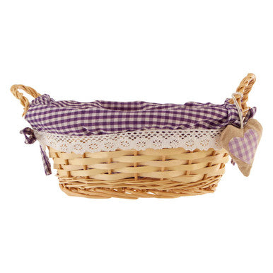 Orsina Willow Bread Basket with Purple Gingham Lining | Woven Server