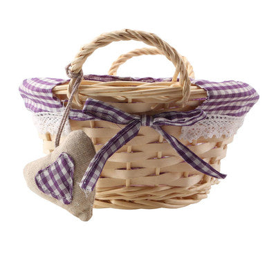 Orsina Willow Bread Basket with Purple Gingham Lining | Woven Server