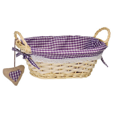 Orsina Willow Bread Basket with Purple Gingham Lining | Woven Server