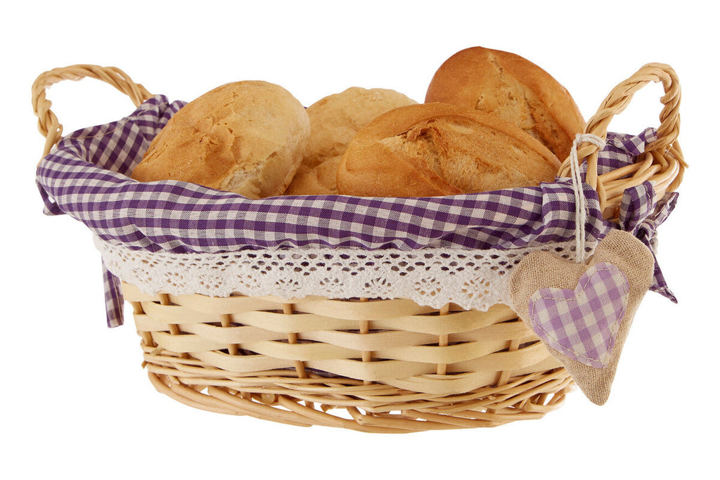 Orsina Willow Bread Basket with Purple Gingham Lining | Woven Server