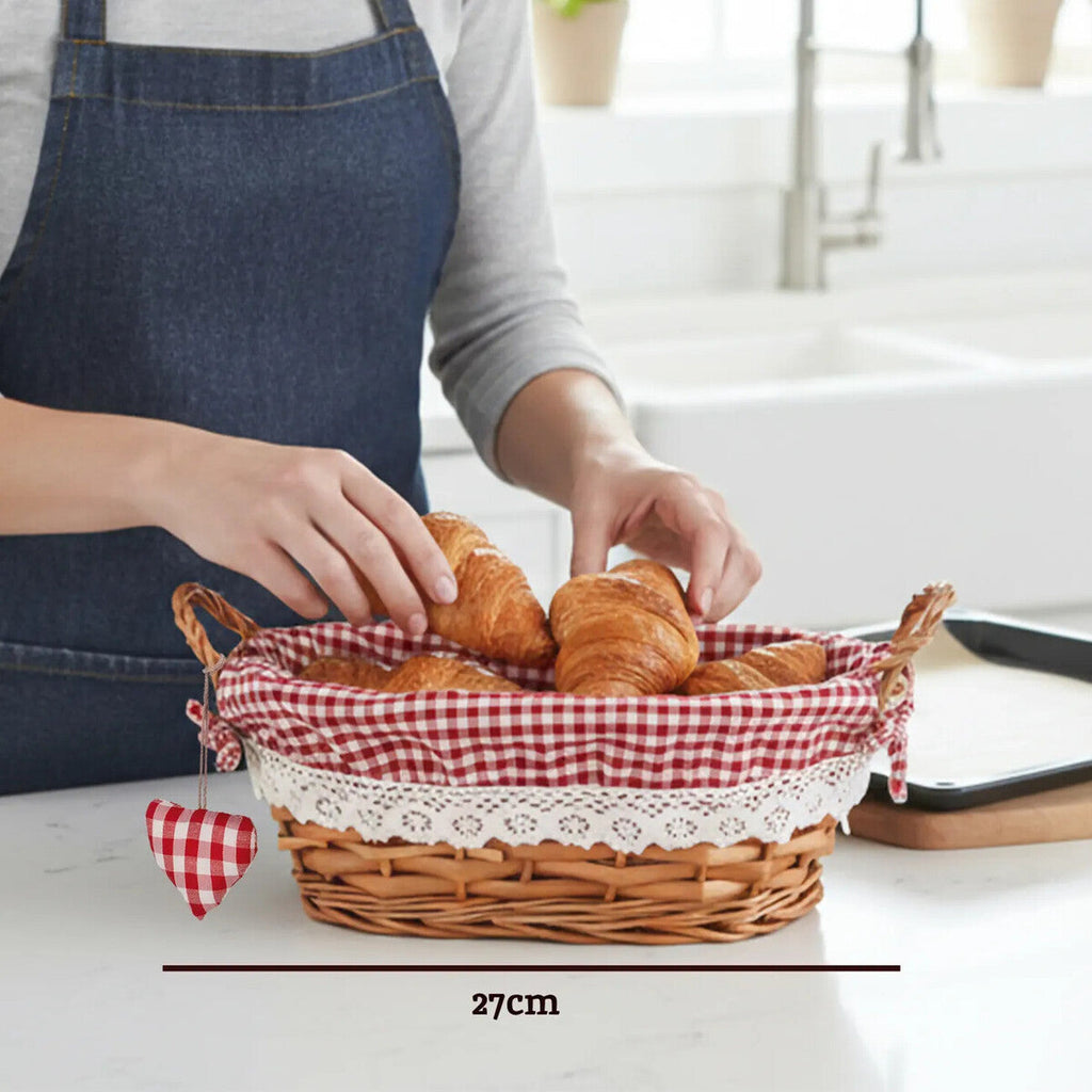 Orsina Willow Bread Basket with Red Gingham Lining – Rustic Tableware
