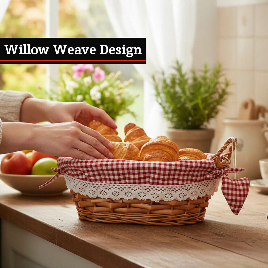 Orsina Willow Bread Basket with Red Gingham Lining – Rustic Tableware