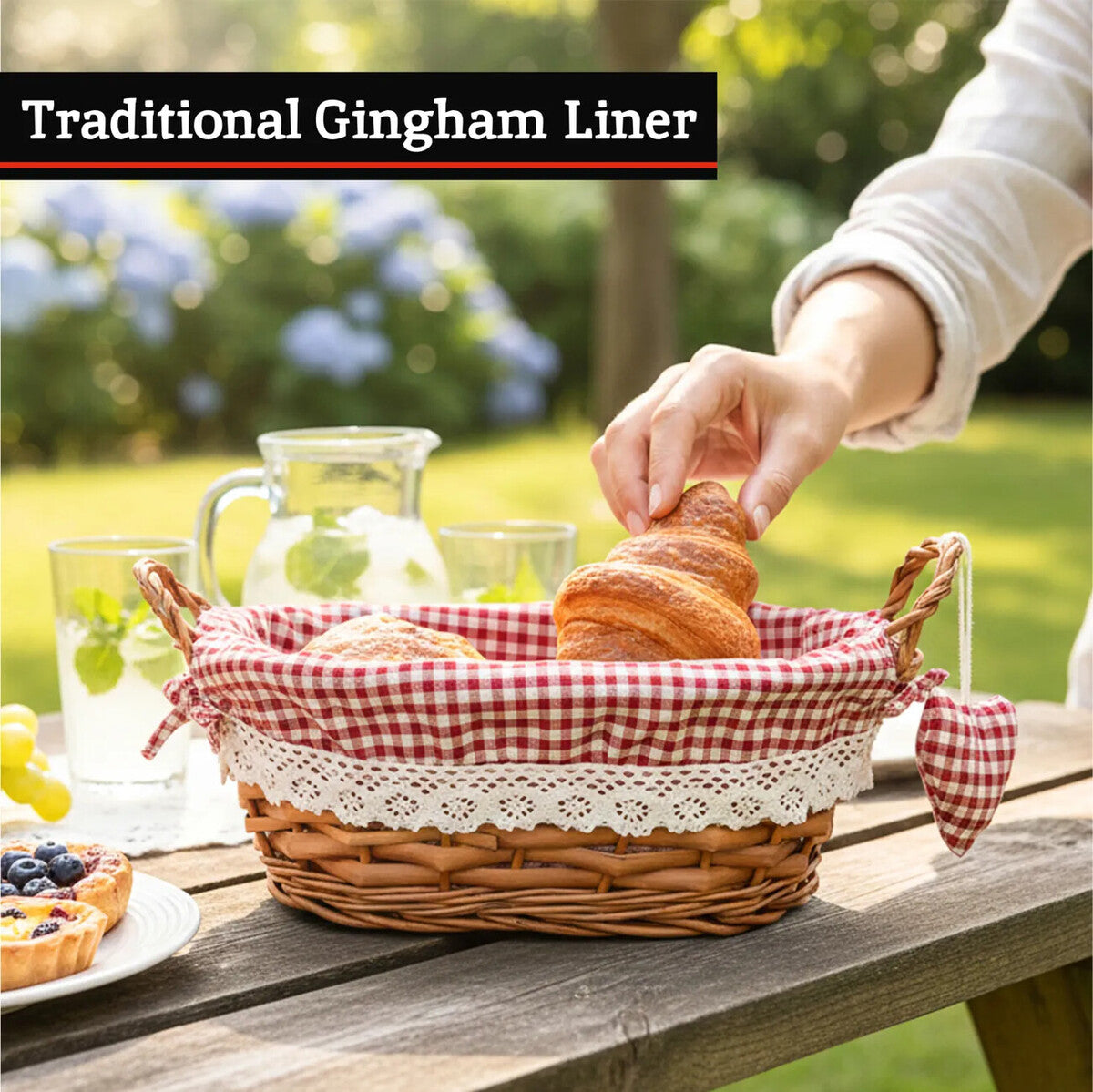 Orsina Willow Bread Basket with Red Gingham Lining – Rustic Tableware