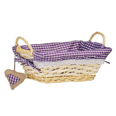 Orsina Orla Small Willow Bread Basket | Purple Gingham Lining
