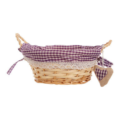 Orsina Round Willow Bread Basket – Purple Gingham Lining Decor