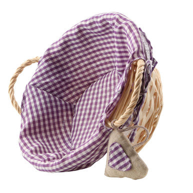 Orsina Round Willow Bread Basket – Purple Gingham Lining Decor