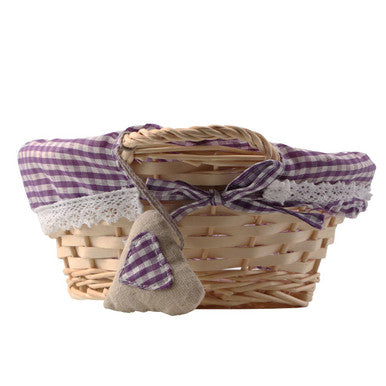 Orsina Round Willow Bread Basket – Purple Gingham Lining Decor