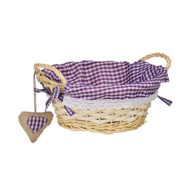 Orsina Round Willow Bread Basket – Purple Gingham Lining Decor