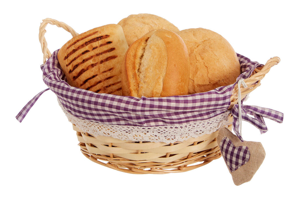 Orsina Round Willow Bread Basket – Purple Gingham Lining Decor