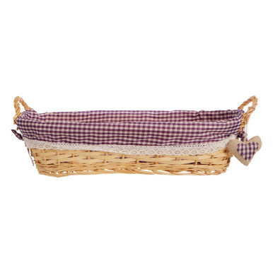 Orsina Willow Bread Basket – Oblong Purple Gingham Lining Serving Tray