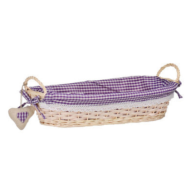 Orsina Willow Bread Basket – Oblong Purple Gingham Lining Serving Tray