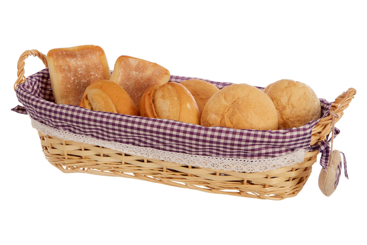 Orsina Willow Bread Basket – Oblong Purple Gingham Lining Serving Tray