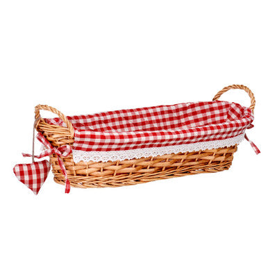 Orsina Orla Willow Bread Basket – Oblong with Red Gingham Lining