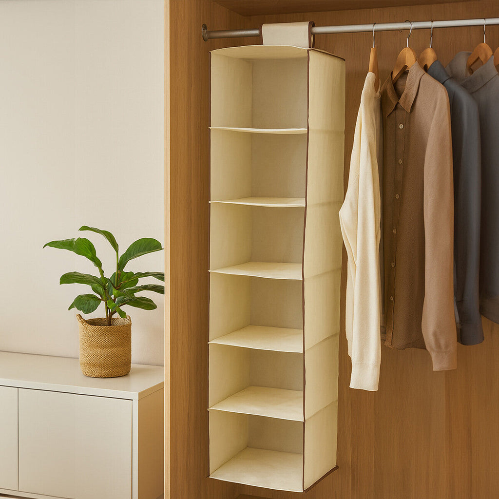Orsina 6-Section Hanging Garment Organiser – Cream Closet Storage
