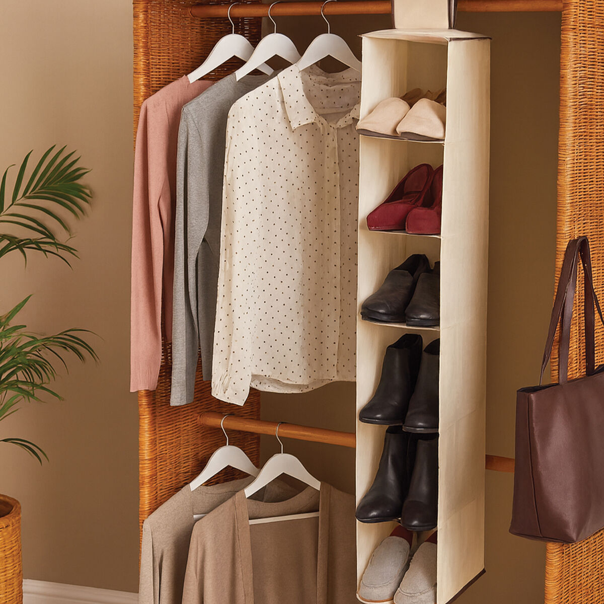 Orsina 6 Section Hanging Shoe Organiser – Cream Wardrobe Storage
