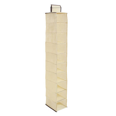 Orsina Tavia 10 Section Hanging Shoe Organiser – Cream & Brown Trim