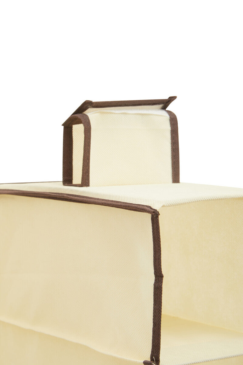 Orsina Tavia 10 Section Hanging Shoe Organiser – Cream & Brown Trim