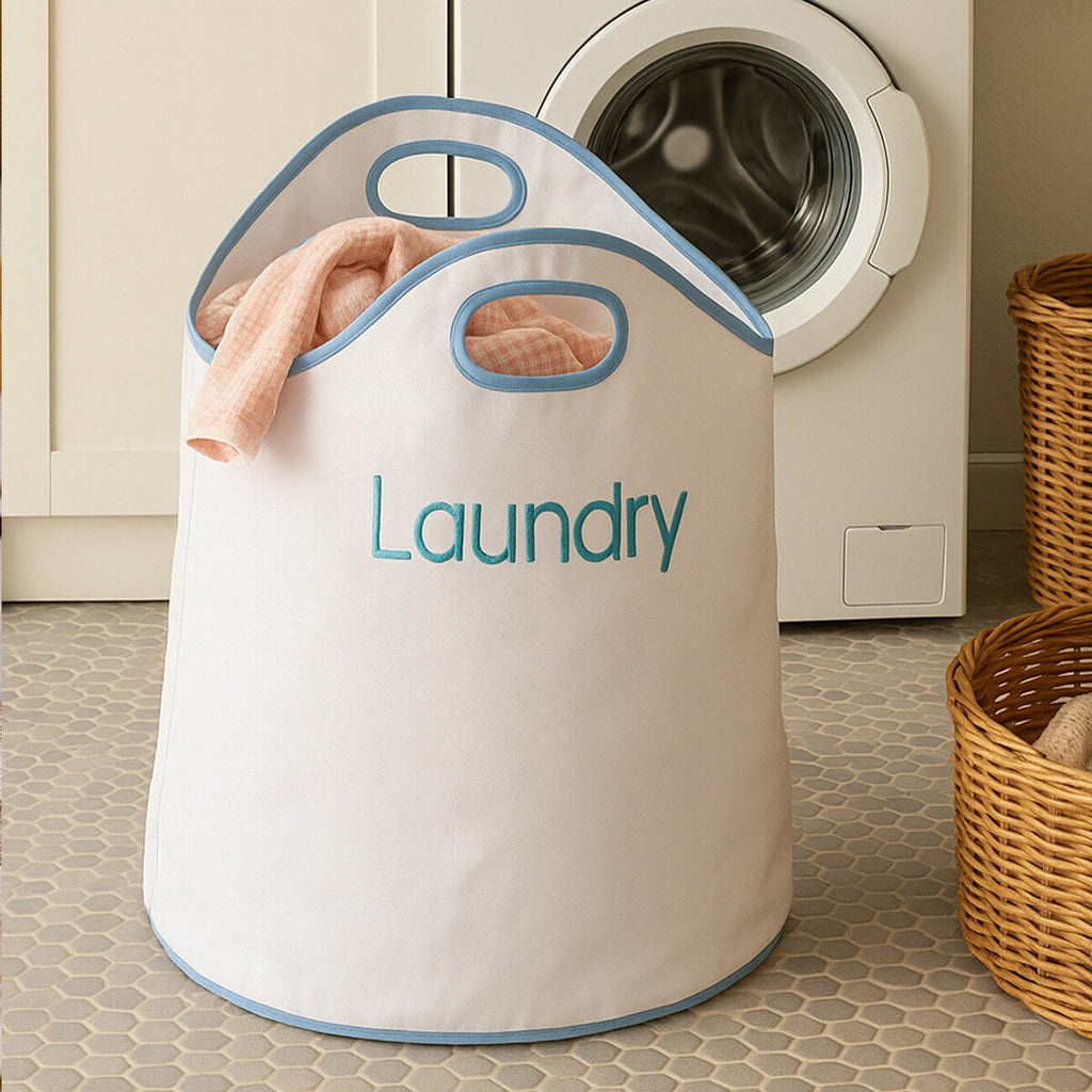 Orsina GreenLoop Laundry Bag – Portable White and Blue Hamper