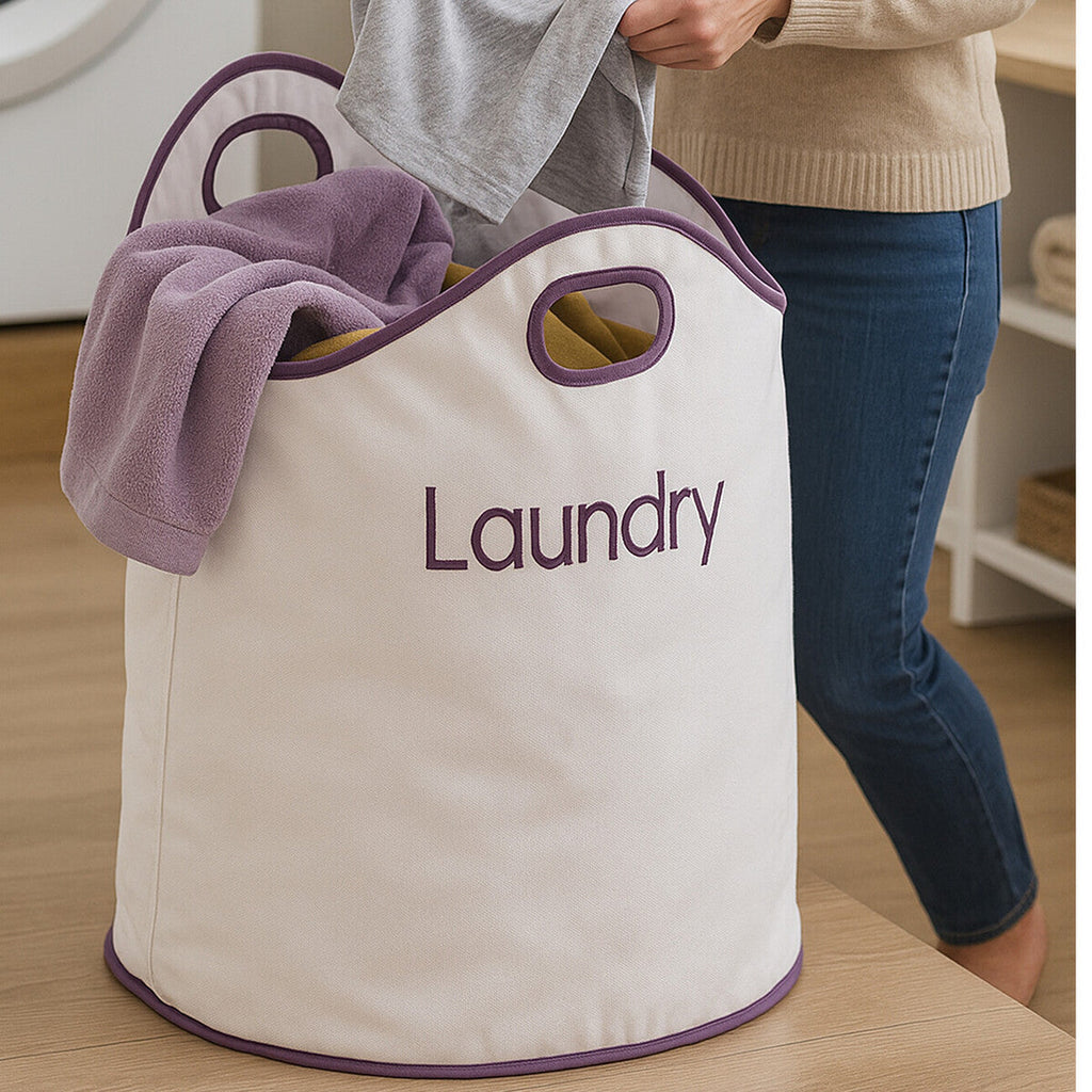Orsina GreenLoop Laundry Bag – White and Purple Modern Home Sorter