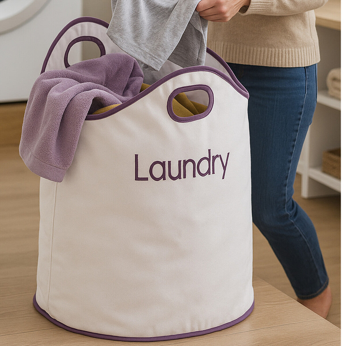Orsina GreenLoop Laundry Bag – White and Purple Modern Home Sorter