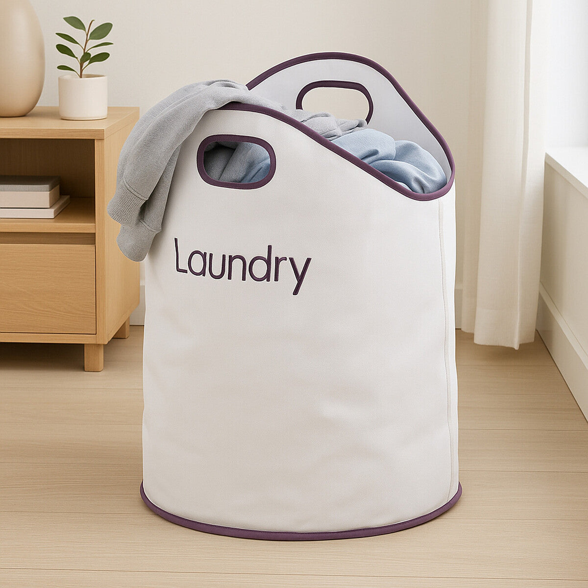 Orsina GreenLoop Laundry Bag – White and Purple Modern Home Sorter