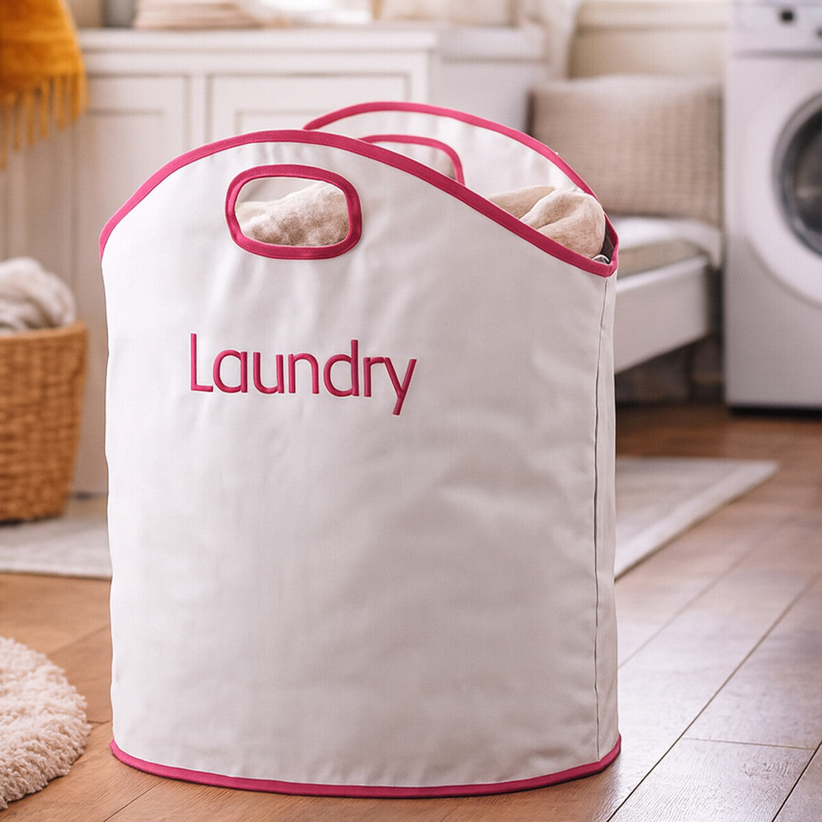 Orsina GreenLoop Laundry Bag | White and Hot Pink Portable Hamper