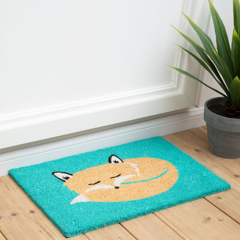 Orsina Filta Coir Fox Doormat – Non-Slip Teal Entryway Welcome Mat