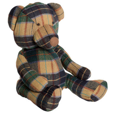 Orsina Heritage Bear Door Stop – Large Green Check Tartan Fabric