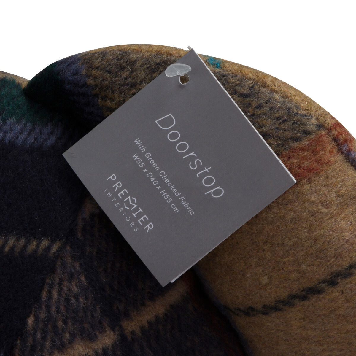Orsina Heritage Bear Door Stop – Large Green Check Tartan Fabric