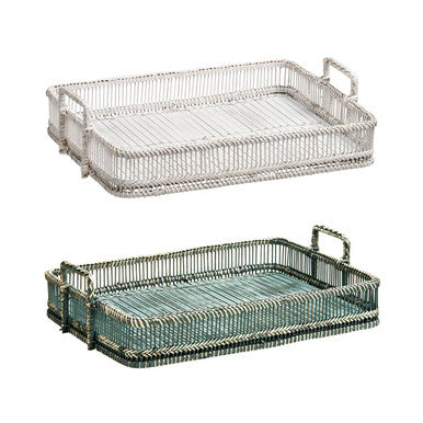 Orsina Ezell Rattan and Bamboo Rectangular Serving Tray - Grey Washed