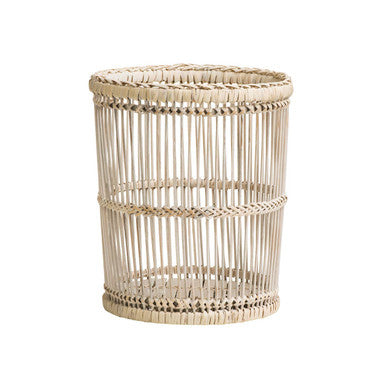 Orsina Ezell Rattan and Bamboo Waste Bin – White Washed Woven Basket