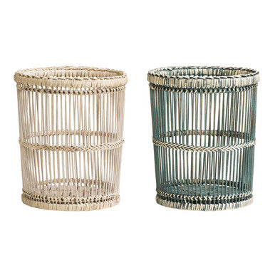 Orsina Ezell Rattan and Bamboo Waste Bin – White Washed Woven Basket