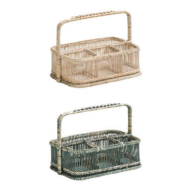 Orsina Grey Washed Bamboo and Rattan Caddy – Rectangular Storage Basket