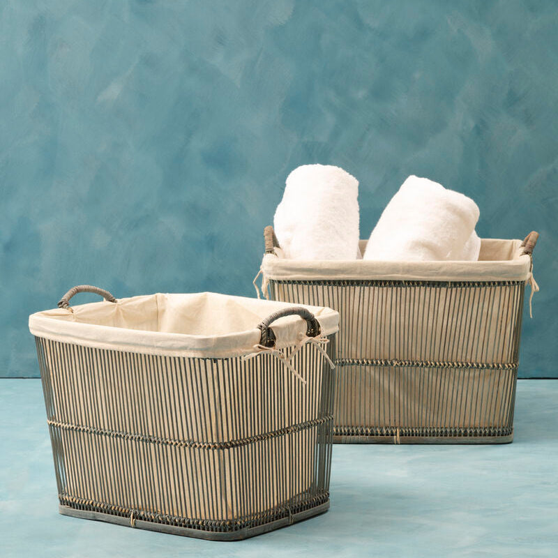 Orsina Ezell Washed Grey Rattan and Bamboo Storage Baskets - Set of 2