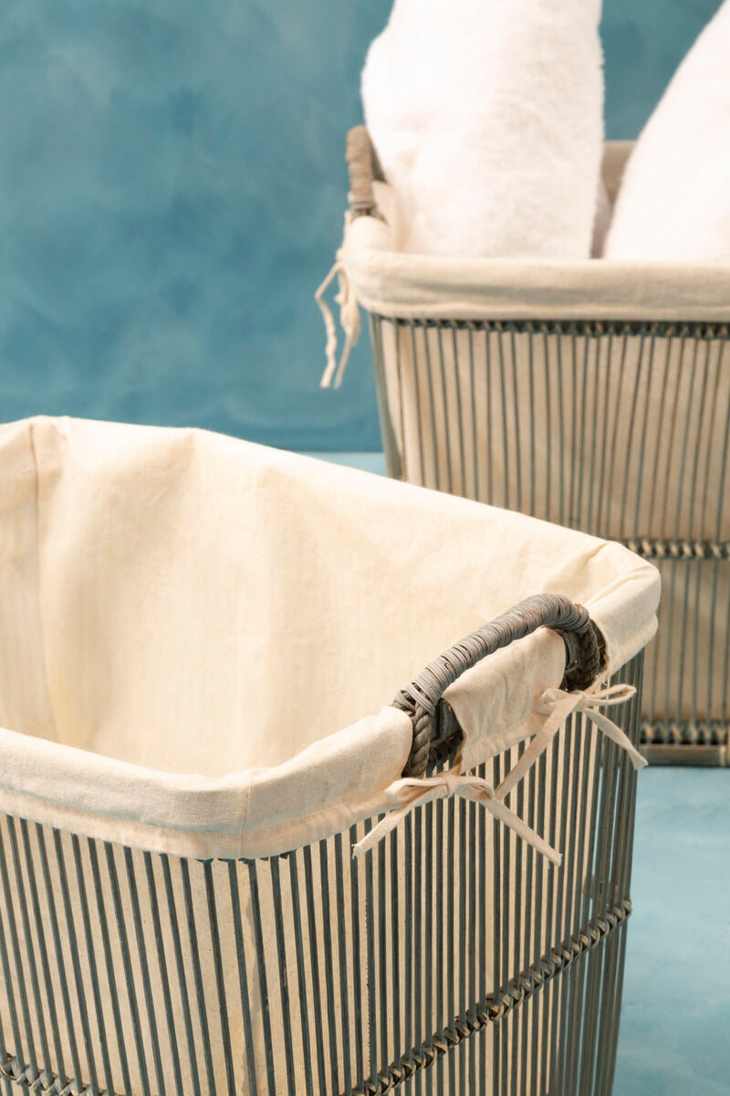 Orsina Ezell Washed Grey Rattan and Bamboo Storage Baskets - Set of 2